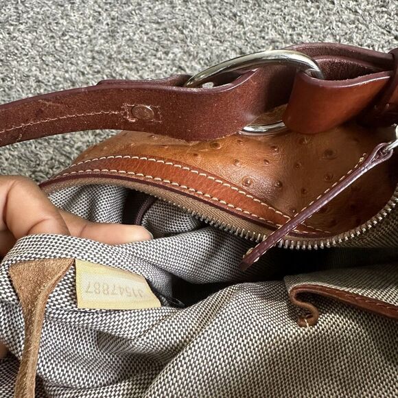 Dooney & Bourke Ostrich Hobo Shoulder Bag Brown Leather Zip Purse - Picture 11 of 12